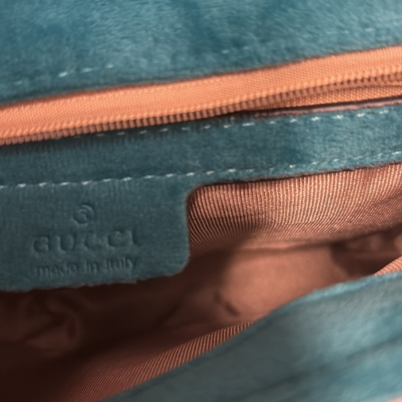 Gucci Teal Blue and Gold chain design Shoulder Bag Chevron Quilting Like new! - Picture 11 of 16